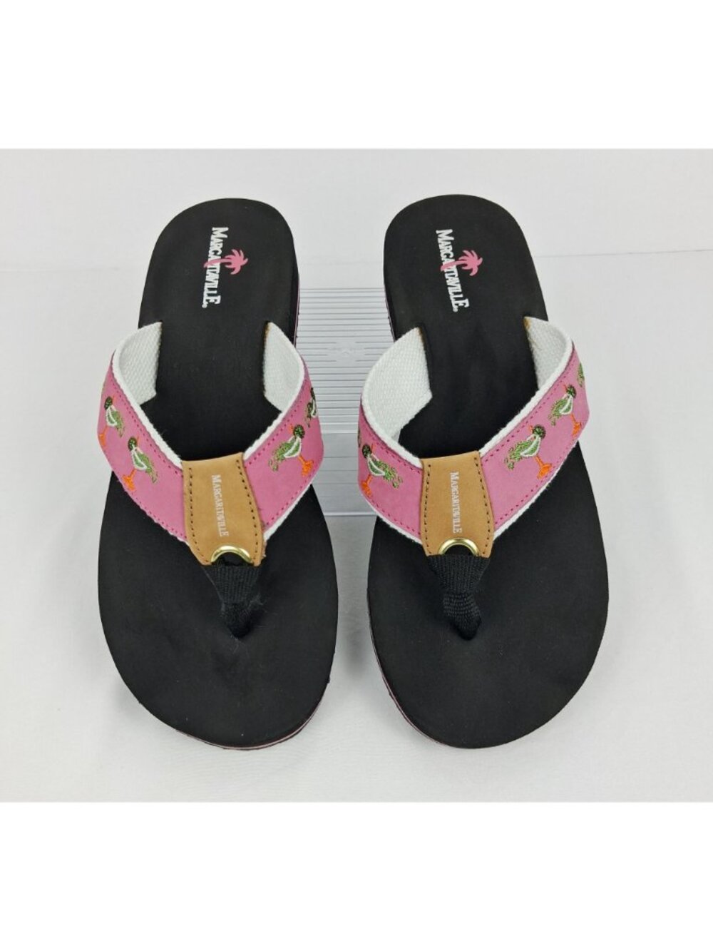 Margaritaville "Rita Time" Pink Flip Flops w/ Tropical Drink Embroidery Women's - Picture 4 of 8